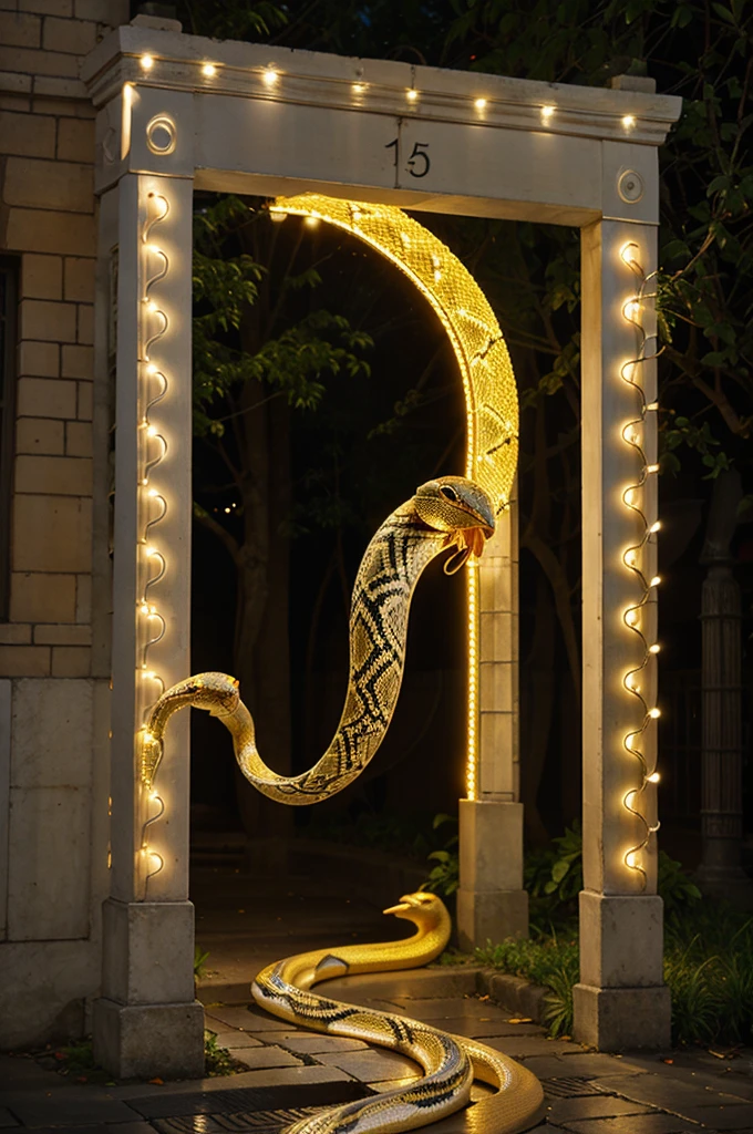 street arch, electric light, bling bling, modern, snake, plait, lotus, bird, pattern, texture, 2d