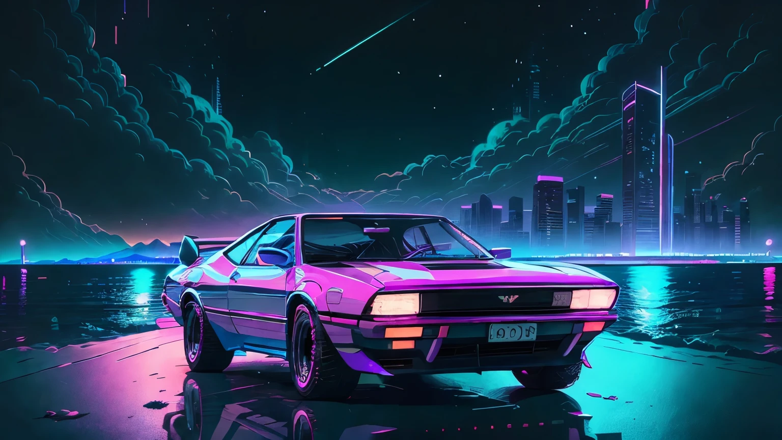 Retrowave synthwave car (masterpiece,detailed,highres)