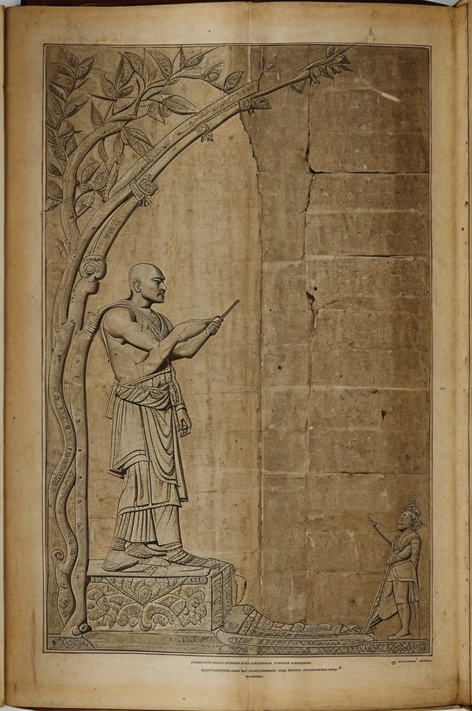 An ancient page on which Chanakya is drawn in one corner