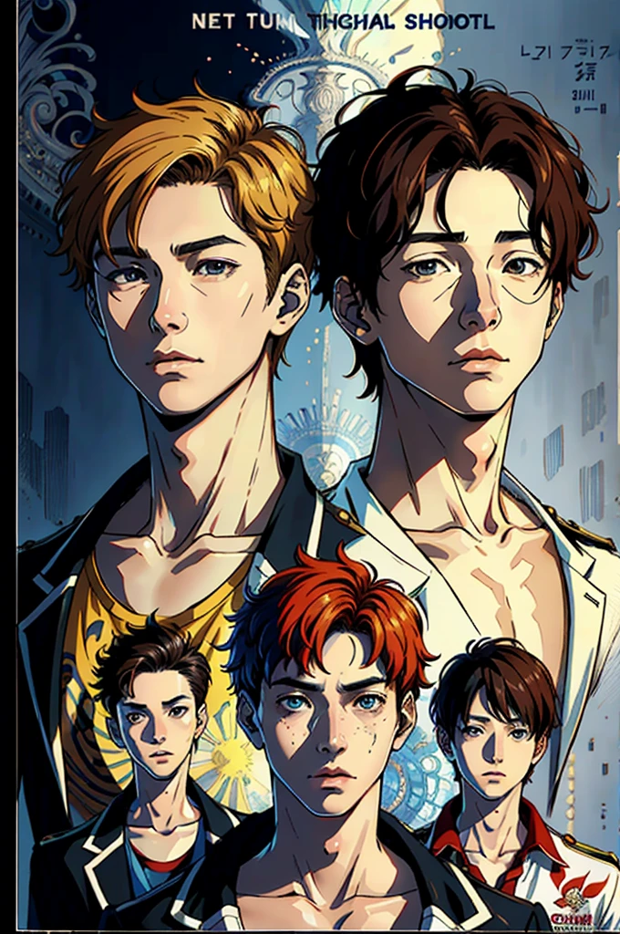 Kdrama, 3 boys in high school, movie poster,(by Artist Carrie Ann Baade:1.3)
