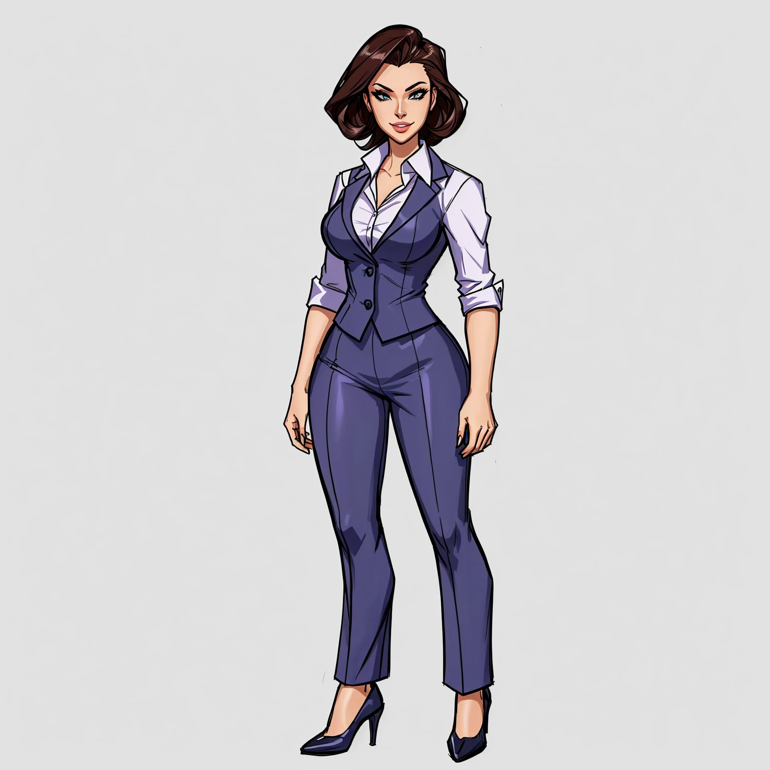 a cartoon of a woman in a business suit and heels, character full body portrait, female lead character, full body character portrait, official character art, full body character concept art, full-body character portrait, full body character design, single character concept art, full body character concept, comic character design, full character concept art, noir film world character design, professional character design