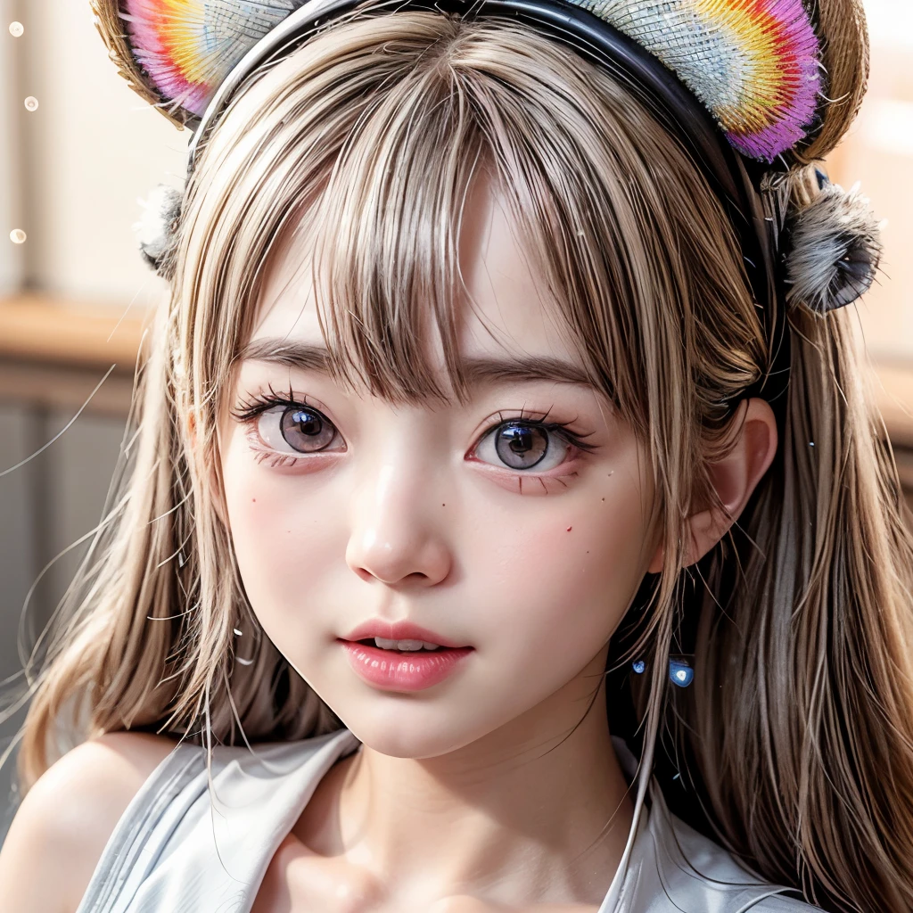 NSFW, 8k, High-level, absurd, masterpiece, best quality, primitive, very detailed CG, very detailed wallpaper, perfect lighting, Extremely detailed (((The personifying " Tony Tony Chopper " as a ))), MysticSight, Tyndall effect, Tyndall scattering, Studio gray background with (many Dazzling RainbowColor particles BokeH:1.28), (RoundlyButts, ThighGap), (Exposed:0.4), (Assfocus with looking ahead), BREAK (NOGIZAKA face variations) Extremely Detailed very KAWAII face variations, perfect anatomy, Childish, captivating gaze, elaborate detailed Eyes with (sparkling highlights:1.28), long eyelashes、Glossy RED Lips with beautiful details, Coquettish tongue, Rosy cheeks, Radiant PearlSkin with clear transparency . { (Dynamic LifeLike expressions:1.4) | :d) }, (large eyes:-1) .