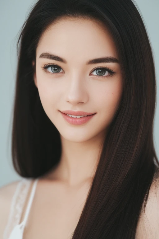 fully body photo、20 year old charming and stunning Brazilian mulatto girl、stright long hair、Detailed spots、Vein、pores(hitornfreckles:0.8)、Brown color of the skin、Beautiful face、a smile(White lace lingerie:0.5)、Very detailed bright dark blue eyes(looking in camera)、Spectacular lighting、Digital SLR、ultra-quality、sharp focus、sharp、DOF、film grains、central、fujifilmxt3、crystalline、The symmetrical composition