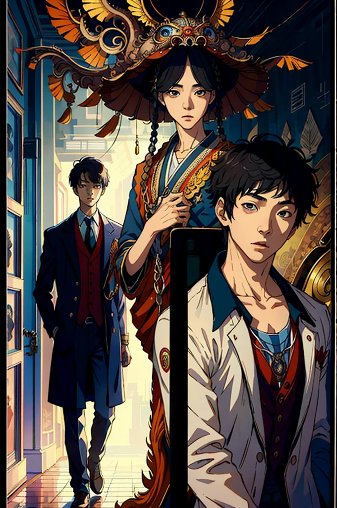 Kdrama, 3 korean boys in high school, movie poster,(by Artist Carrie Ann Baade:1.3)