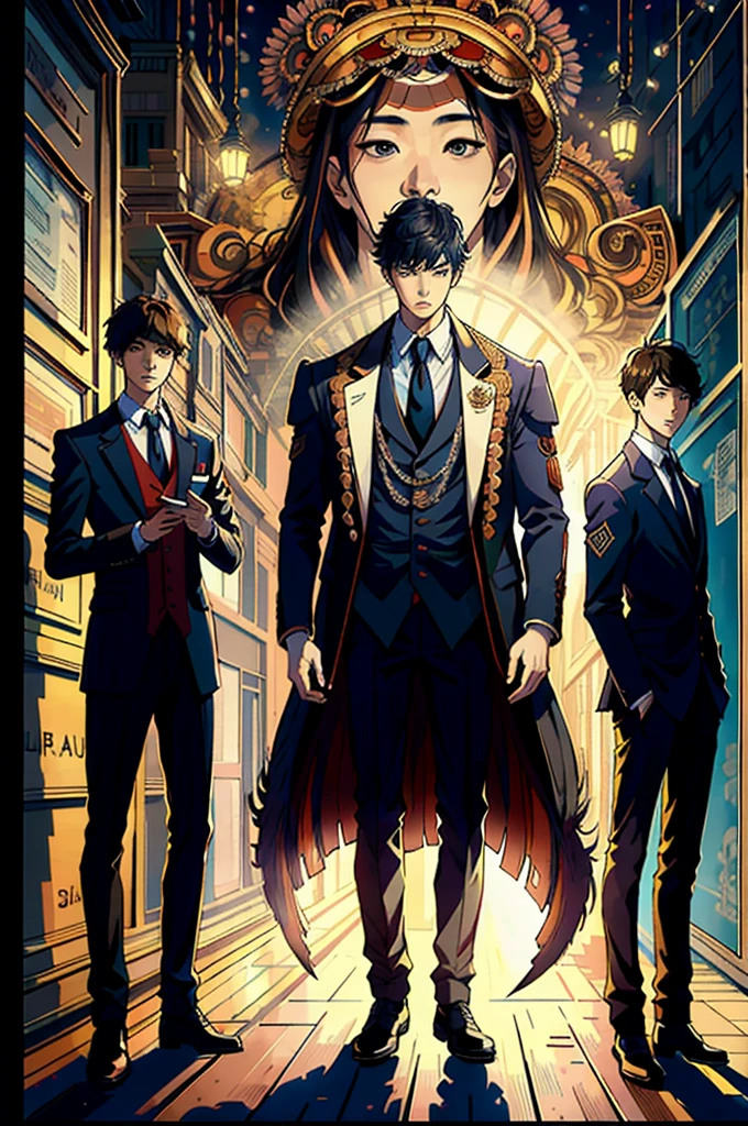 Kdrama, 3 korean boys in high school, movie poster,(by Artist Carrie Ann Baade:1.3)