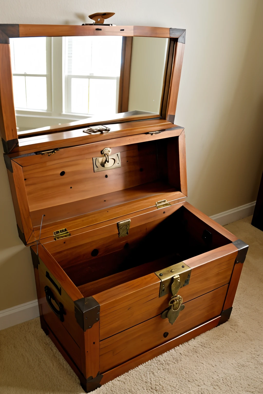 treasure chest with a mirror at the bottom base 