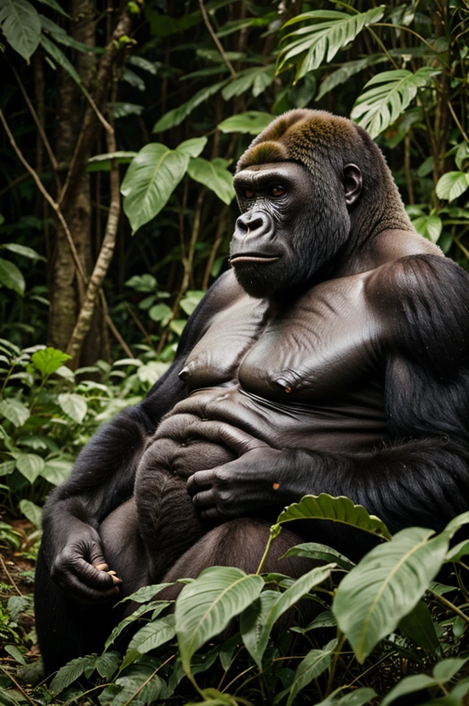 Big Gorilla on a mountain jungle background