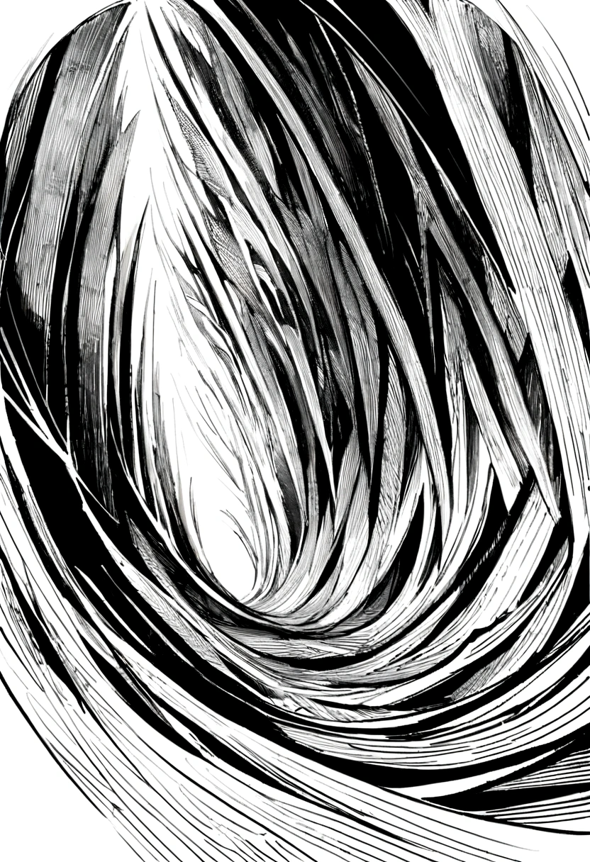 Ancient tree。Two-point perspective composition,Black and white line drawing