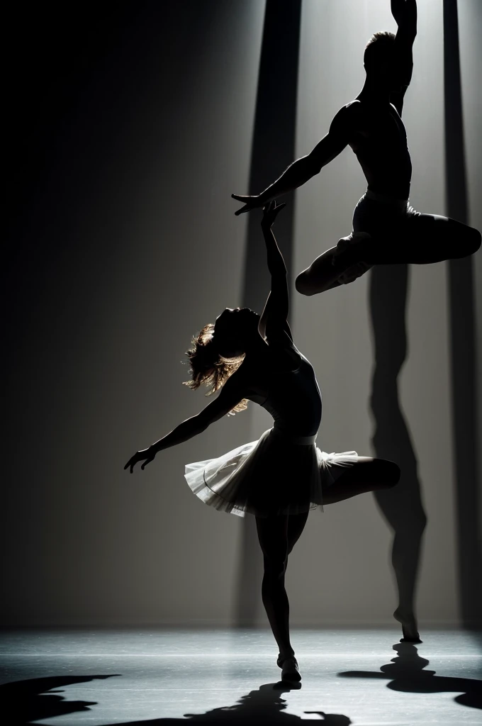 Create a series of captivating photos featuring dancing shadows. Capture the grace and fluidity of movement using strong light sources to cast distinct, dynamic shadows. Experiment with various dance poses and styles, focusing on the contrast between light and dark. Highlight the elegance and emotion of the dance through the interplay of shadows, creating a mesmerizing visual story