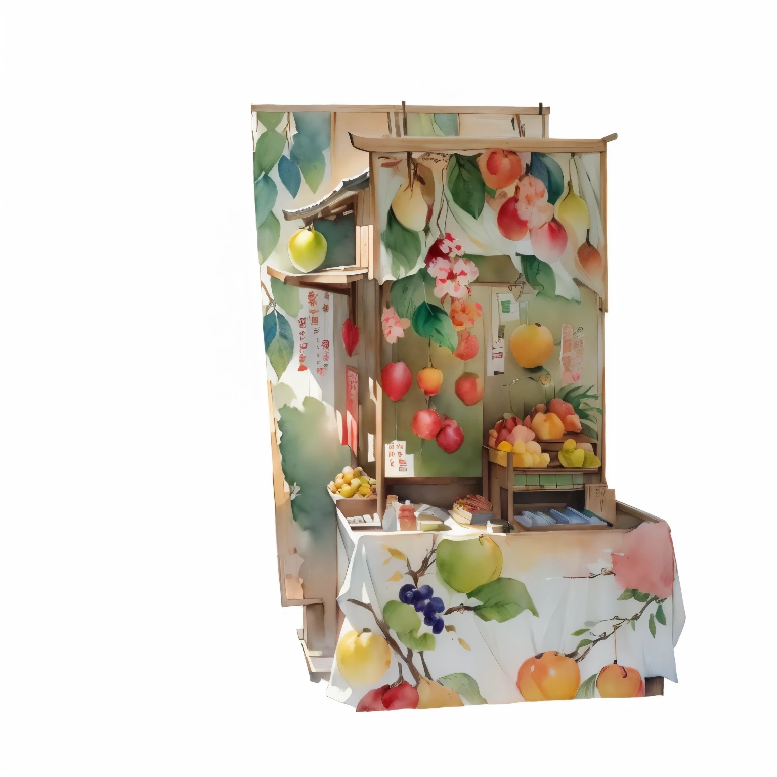 Watercolor，Fruit poster，Small stall，Japanese style