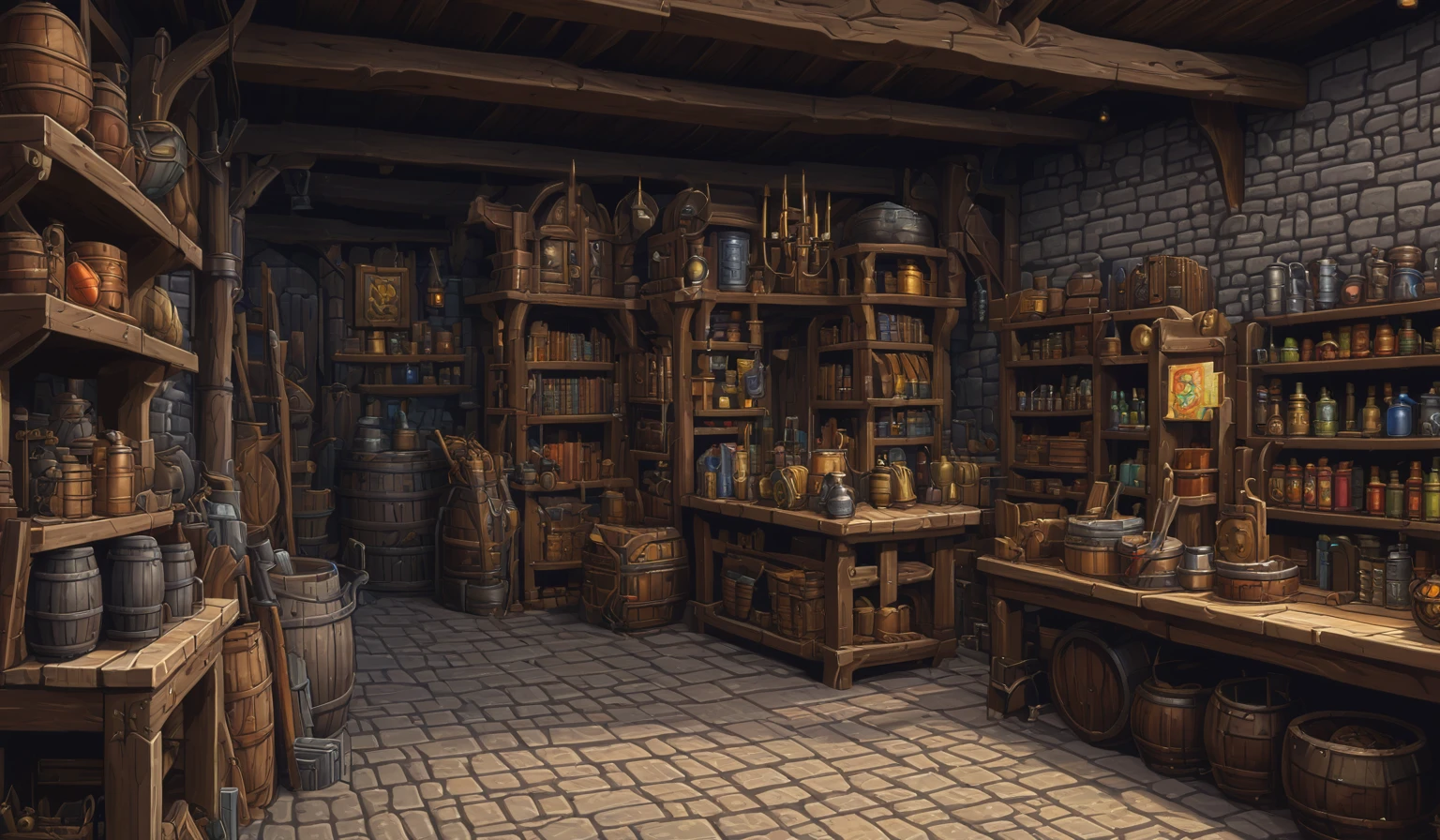 middle Ages，Equipment store appearance,Beautifully detailed pixel art, middle Ages装备店内 setting, middle Ages装备店, Detailed fantasy illustration, Realism of complex objects, Detailed 4k , 4K detail art, Detailed 4k, Detailed fantasy digital art