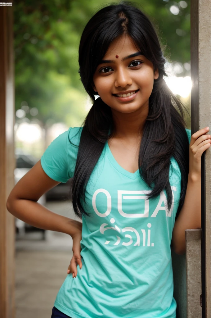 Close face of Tanvi in a t-shirt.