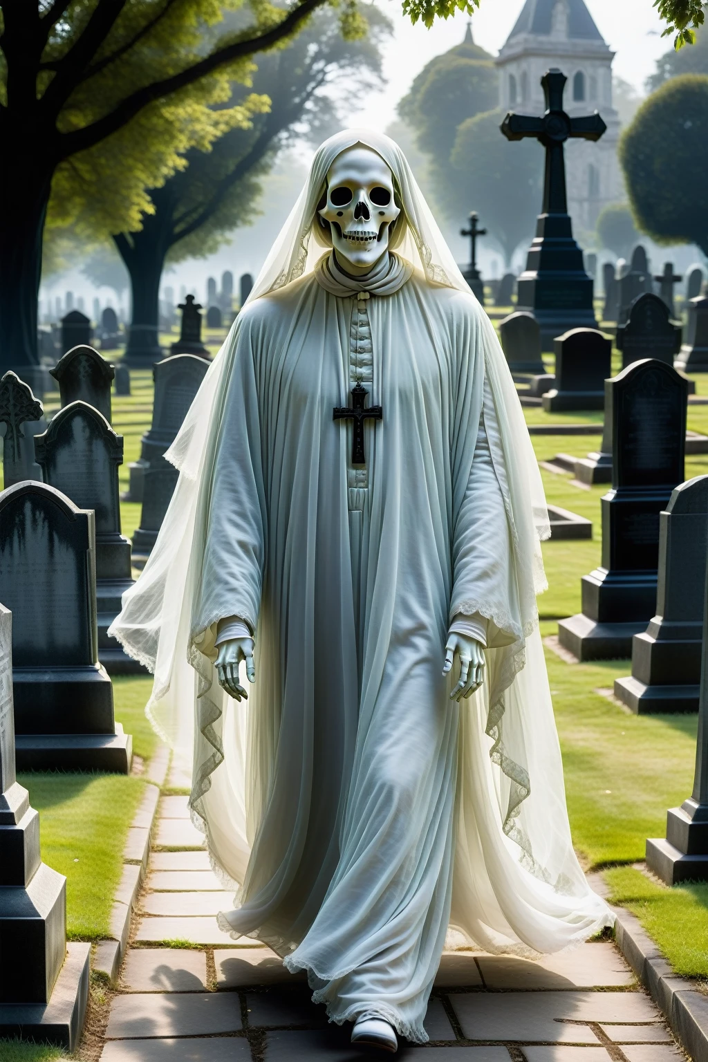 ghost, highly detailed candid photo of ghost walking in a Graveyard:1.3, (((transparent))), ((Voile)), ((regarder le spectateur)), portrait:1.5, head of'artwork, best quality:1.1, Graveyard:1.3, En plein air, Dieu rayons:1.3, nuit:1.3, absolute black:1.2, Ultra photorealistic, sharpness:1.1, depth of field:1.1, 50mm, in the style of Nathan Wirth, Hasselblad X1D II, Door 160,