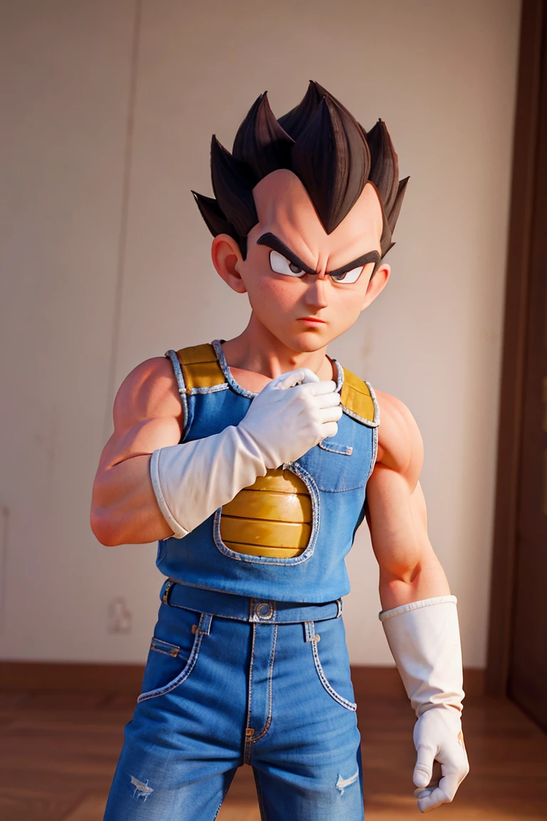 (masterpiece, best quality:1.2), cowboy shot, solo, male focus, 1boy, vegeta, serious, looking at viewer, black spiked hair, black eyes, armor, white gloves