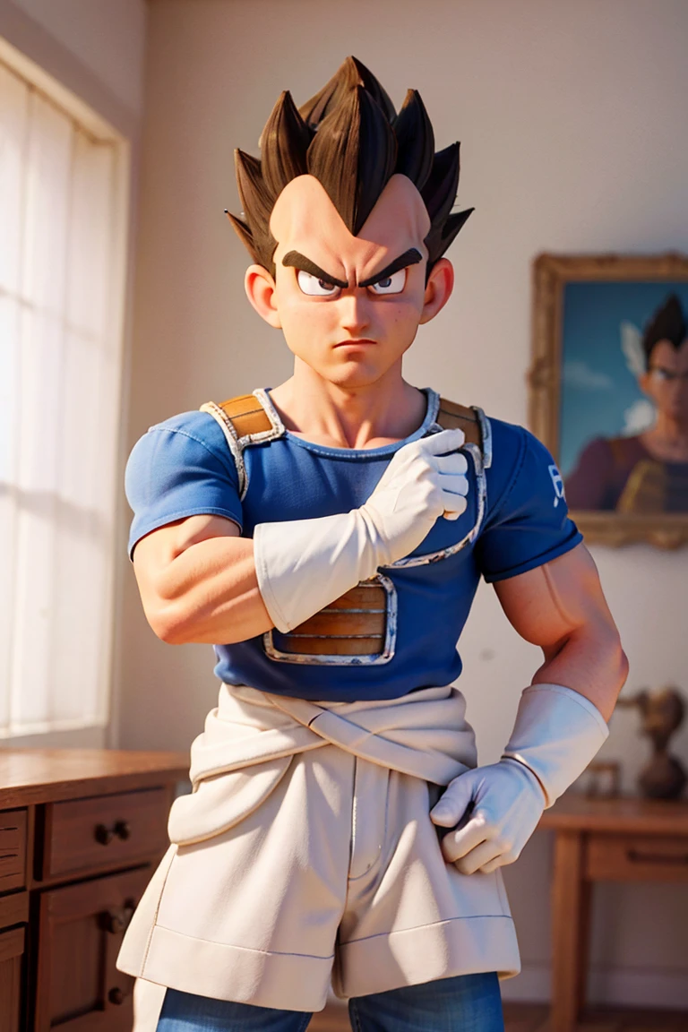 (masterpiece, best quality:1.2), cowboy shot, solo, male focus, 1boy, vegeta, serious, looking at viewer, black spiked hair, black eyes, armor, white gloves