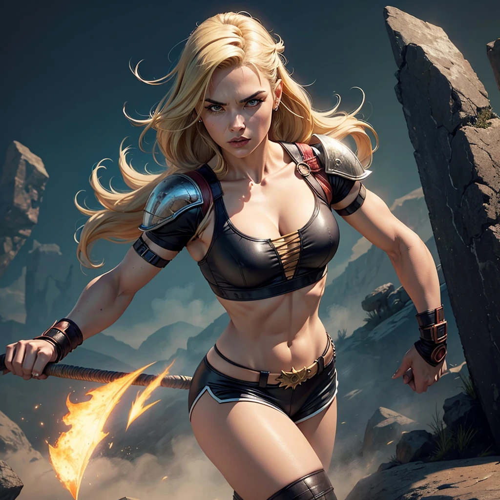 Sonya Blade from mortal kombat , beautiful face, perfect body, athletic and strong, blonde hair, outfit inspired by mortal kombat 9