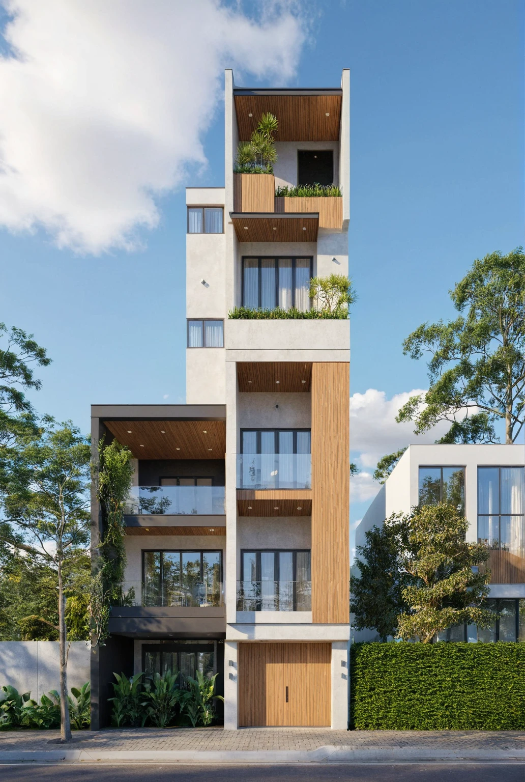 Raw photo,Masterpiece, high quality, best quality, authentic, super detail,
exterior, outdoors, house style modern on the street, glass windows, gate, wooden ceiling,
road,pavement, trees, sky, cloud, (daylight:1.1)