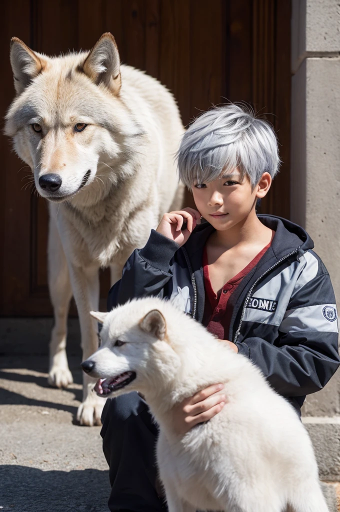 A boy with silver hair and a wolf cut。student。Good looking。