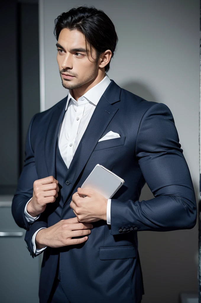 Muscular man wearing suit