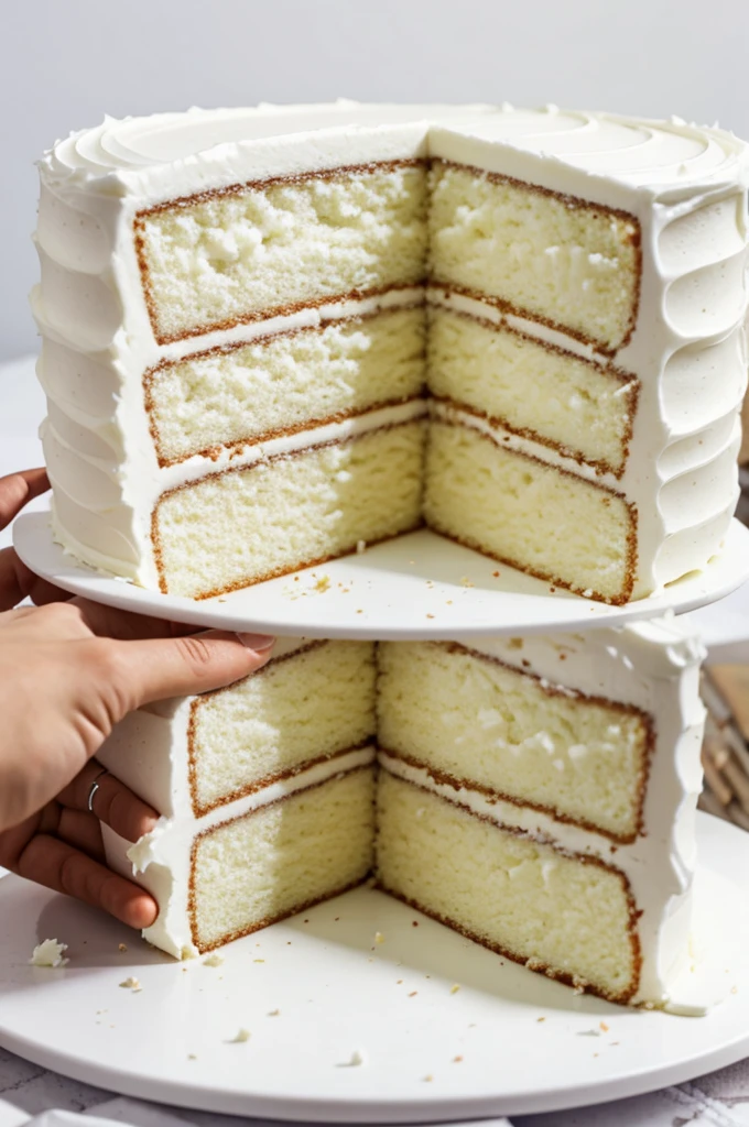 A white cake cut in half