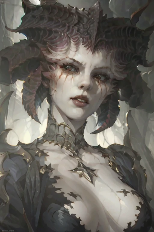lilith with In short, the haircut (Show Your Teeth), Looking at Camera, Background in Flames, ReFi, Beautiful Picture, Epic Portrait Illustration, Detailed Portrait, Neo-Artcore, High Quality Portrait, Fantasy Concept Art Portrait, Detailed Matte Fantasy Portrait, Charlie Bowwater Art Style, Watercolor, Detailed Beautiful Portrait, Fantasy Art Portrait, Waist Length Portrait, by hajime sorayama