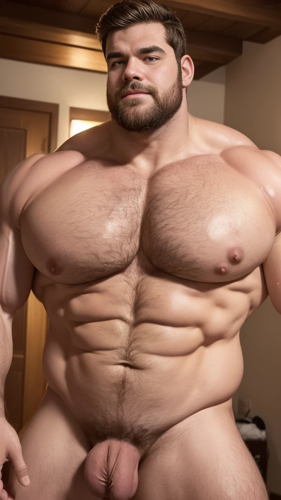 ((shirtless)), (((massive pecs:1.2, heavy pecs:1.2, squishy pecs:1.2))), cute face, muscular, hairy body hair, hard nipples