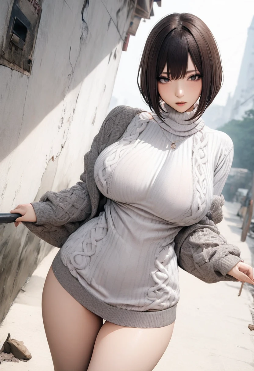 (masterpiece, best quality:1.2), 1 girl, solitary,short hair((Sexy sweater)),Large Breasts(8K)(HD)((best quality)), ((Surrealism))