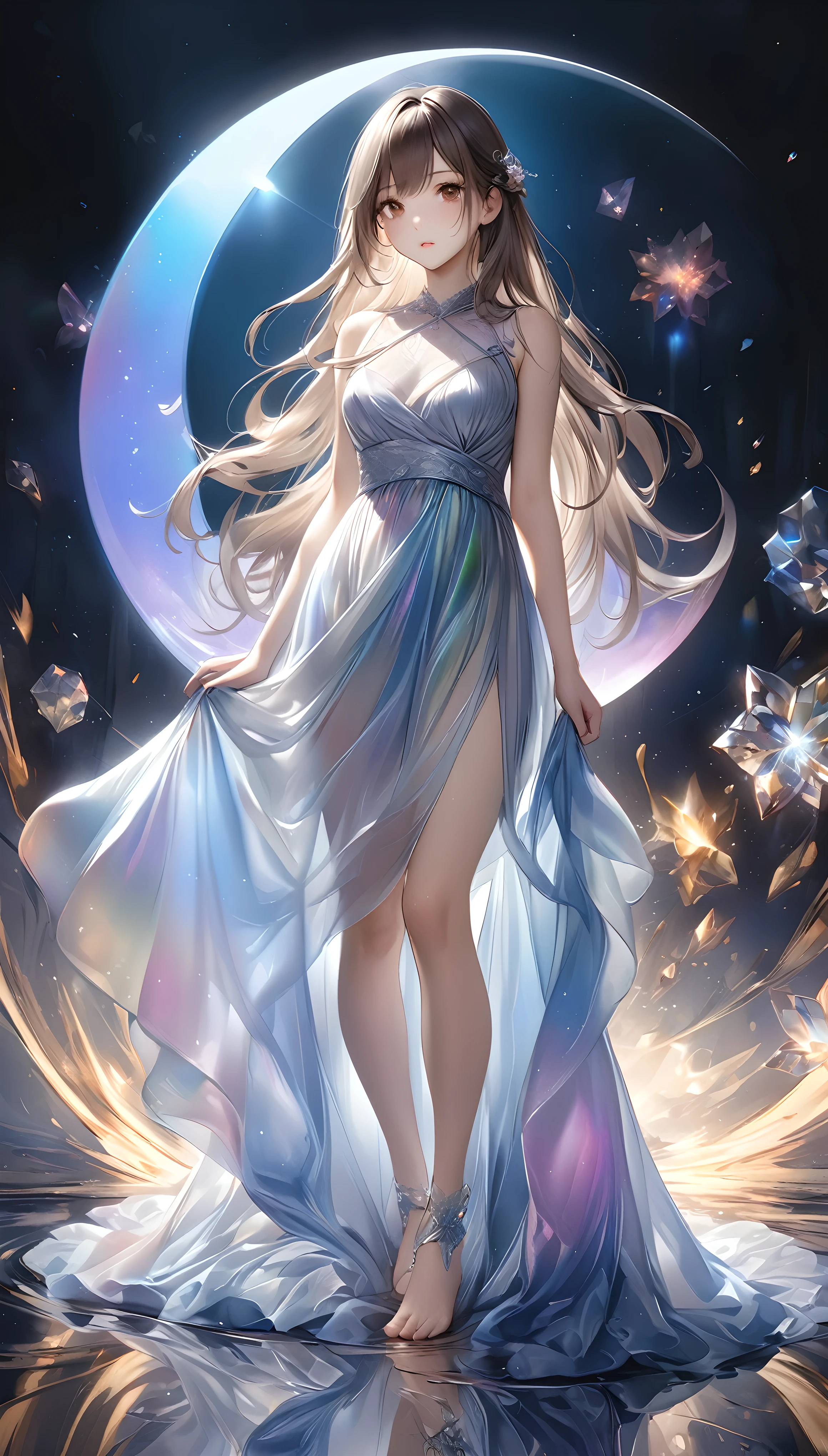 A woman in a dress standing in front of a moon - SeaArt AI