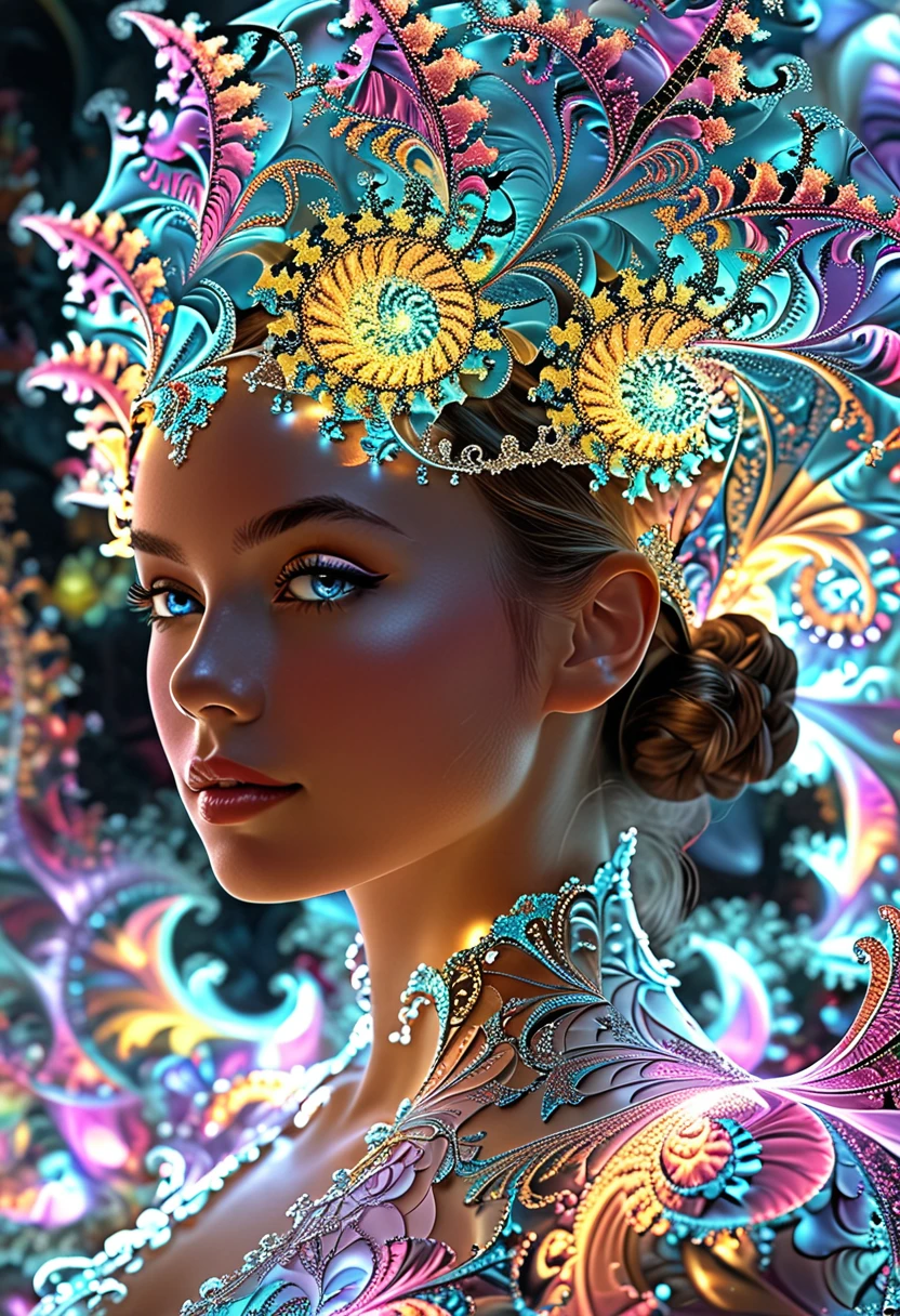 fractal，glowing，1girl，blingbling