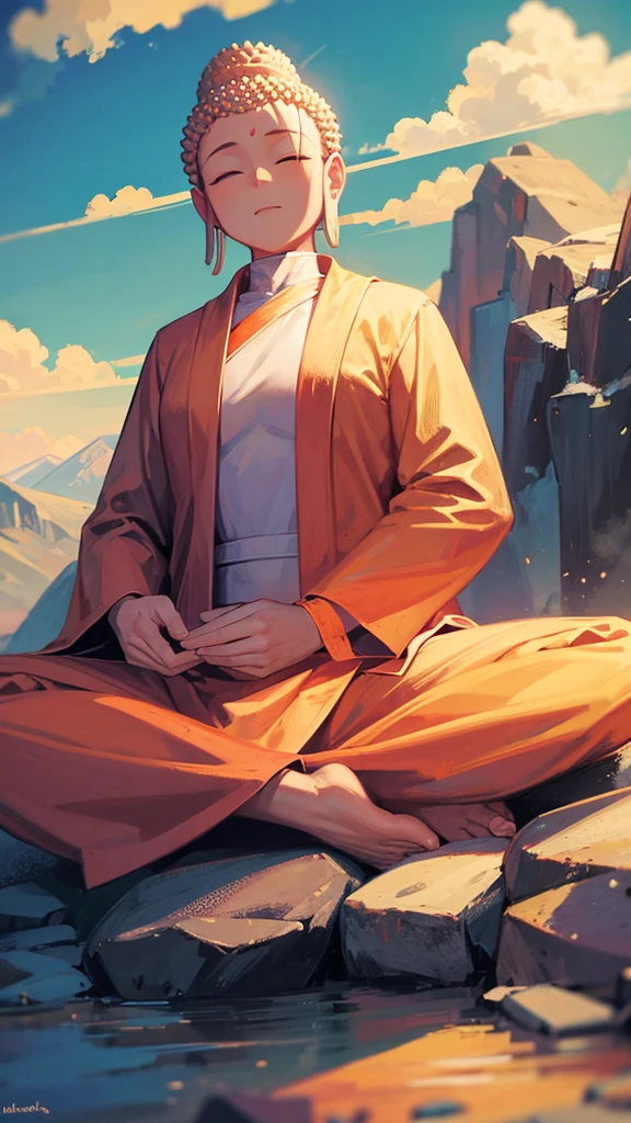 Buddha meditating on the mountain feel relaxed, feel calm