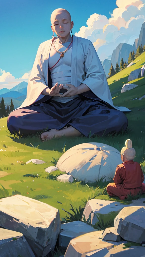 Buddha meditating on the mountain feel relaxed, feel calm 