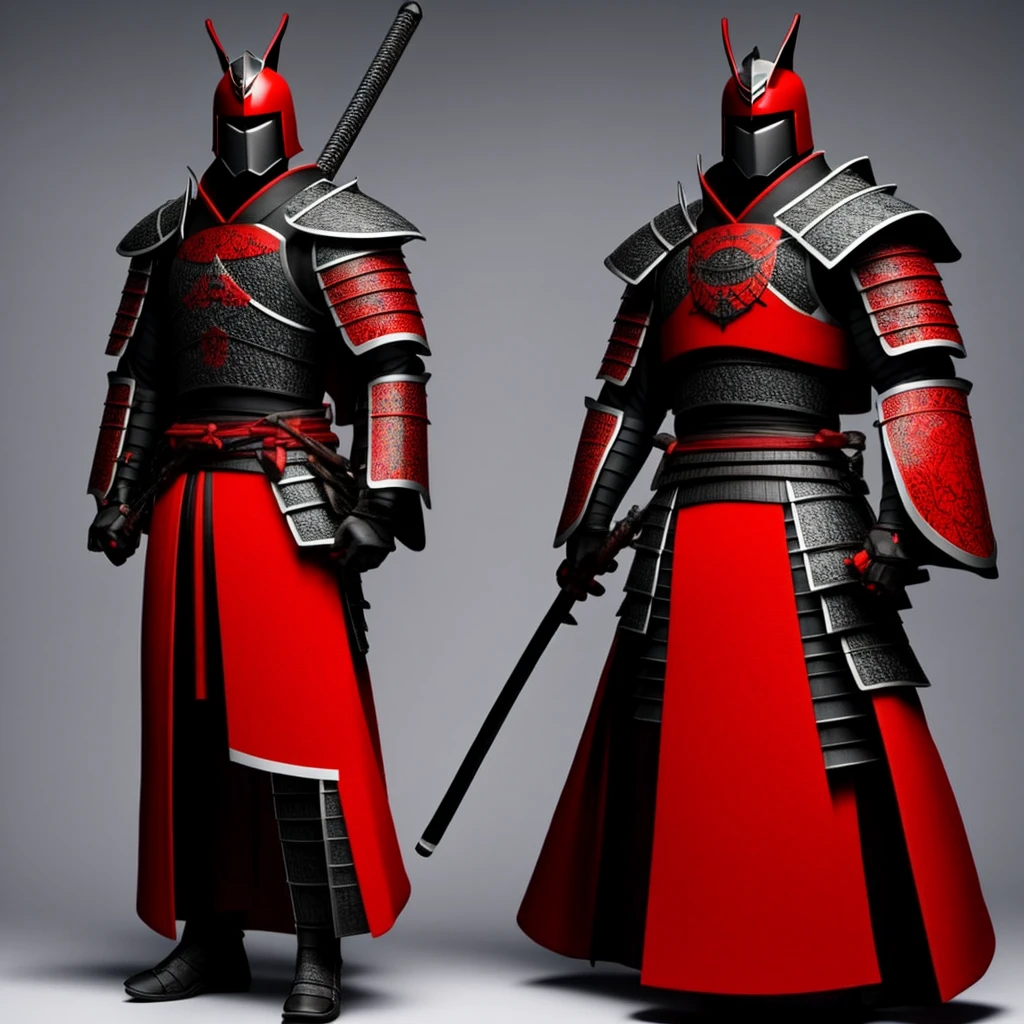Ronin samurai in red and black armor with a touch of white