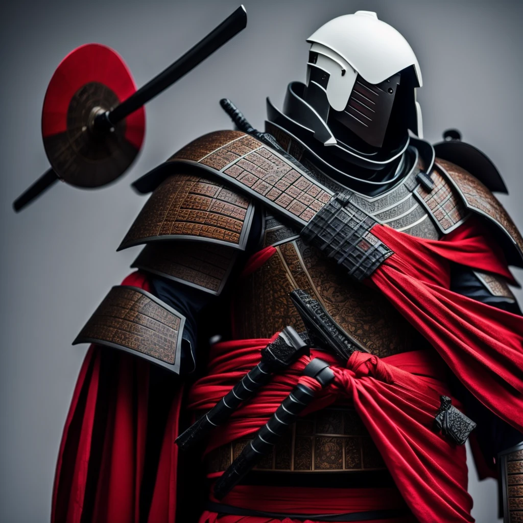 Ronin samurai in red and black armor with a touch of white