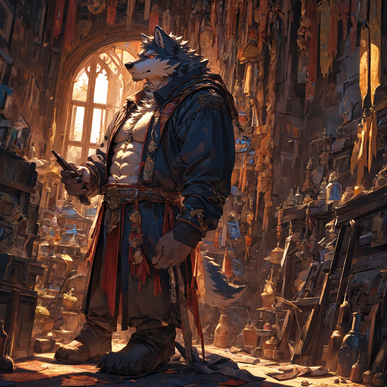 "(best quality,high resolution,masterpiece:1.2),hairy,Wolf,Men's detailed,Realistic colored eyes,a Wolf with all-black fur,High Dynamic Range,Uniforms