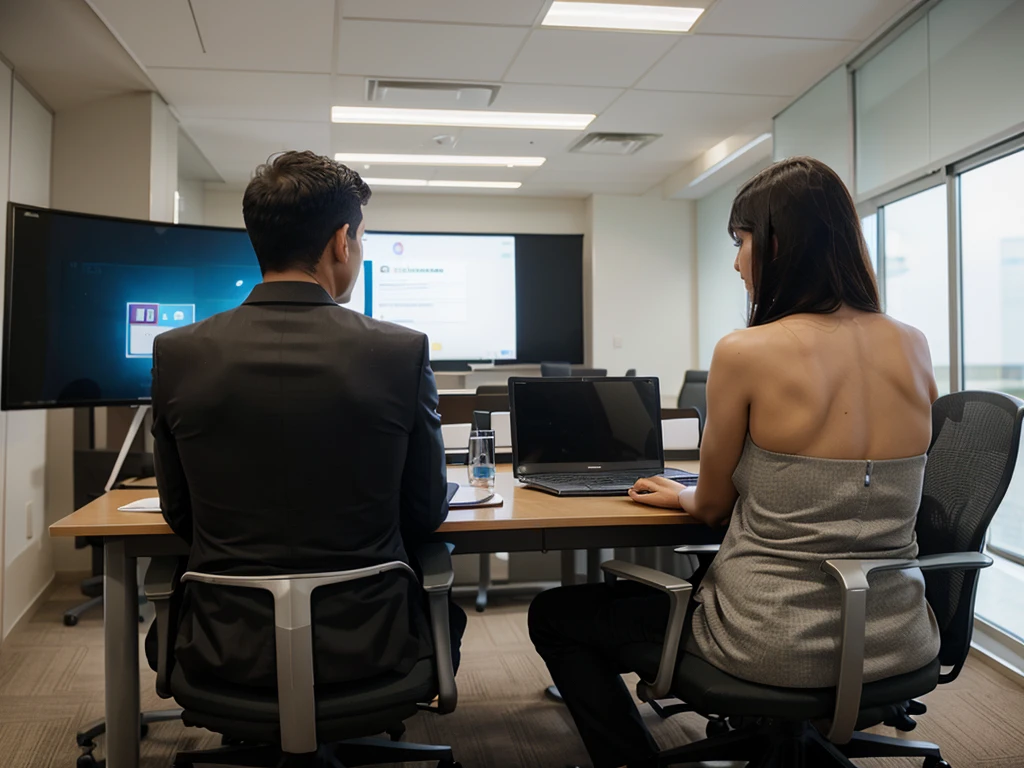 back view of businessman Meeting in a conference room with a laptop computer