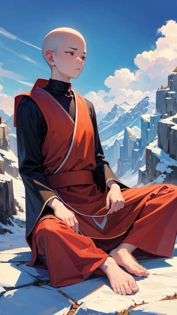 monk meditating on the mountain feel relaxed, feel calm