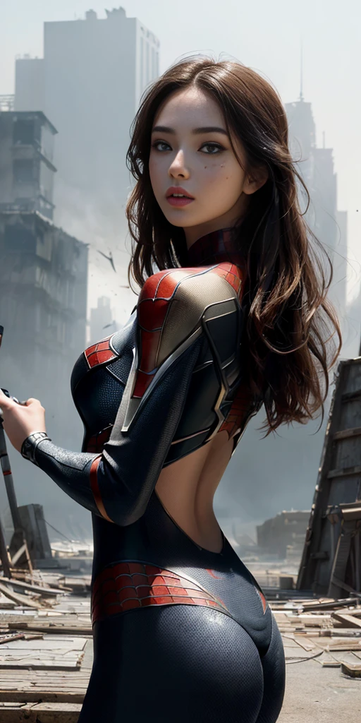 (1girl:1.3), solo, (((extremely detailed face))),(((extremely detailed eyes and face))),beautiful detailed eyes,body-parts__, official art, unified 8k wallpaper, super detailed, beautiful and aesthetic, beautiful, masterpiece, best quality, raw, masterpiece, super fine photo, best quality, super high resolution, photorealistic realism, sunlight, full body portrait, amazing beauty,, dynamic pose, delicate face, vibrant eyes, (from the front), she is wearing a Spider-man suit, red and black color scheme, spider, very detailed abandoned warehouse background, Detailed face, detailed complex busy background, messy, gorgeous, milky white, highly detailed skin, realistic skin details, visible pores, sharp focus, volumetric fog, 8k uhd, DSLR, high quality, film grain, fair skin, photo realism, lomography, huge metropolis in future dystopia, seen from below, translucent