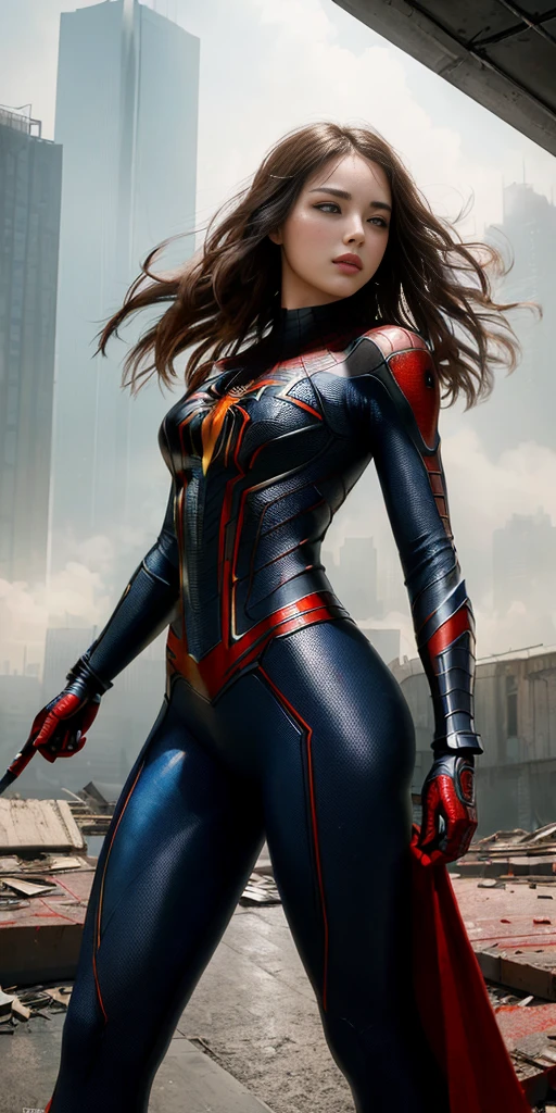 (1girl:1.3), solo, (((extremely detailed face))),(((extremely detailed eyes and face))),beautiful detailed eyes,body-parts__, official art, unified 8k wallpaper, super detailed, beautiful and aesthetic, beautiful, masterpiece, best quality, raw, masterpiece, super fine photo, best quality, super high resolution, photorealistic realism, sunlight, full body portrait, amazing beauty,, dynamic pose, delicate face, vibrant eyes, (from the front), she is wearing a Spider-man suit, red and black color scheme, spider, very detailed abandoned warehouse background, Detailed face, detailed complex busy background, messy, gorgeous, milky white, highly detailed skin, realistic skin details, visible pores, sharp focus, volumetric fog, 8k uhd, DSLR, high quality, film grain, fair skin, photo realism, lomography, huge metropolis in future dystopia, seen from below, translucent
