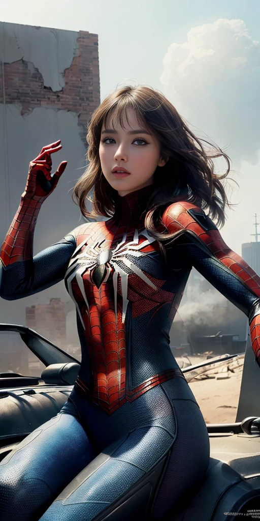 (1girl:1.3), solo, (((extremely detailed face))),(((extremely detailed eyes and face))),beautiful detailed eyes,body-parts__, official art, unified 8k wallpaper, super detailed, beautiful and aesthetic, beautiful, masterpiece, best quality, raw, masterpiece, super fine photo, best quality, super high resolution, photorealistic realism, sunlight, full body portrait, amazing beauty,, dynamic pose, delicate face, vibrant eyes, (from the front), she is wearing a Spider-man suit, red and black color scheme, spider, very detailed abandoned warehouse background, Detailed face, detailed complex busy background, messy, gorgeous, milky white, highly detailed skin, realistic skin details, visible pores, sharp focus, volumetric fog, 8k uhd, DSLR, high quality, film grain, fair skin, photo realism, lomography, huge metropolis in future dystopia, seen from below, translucent