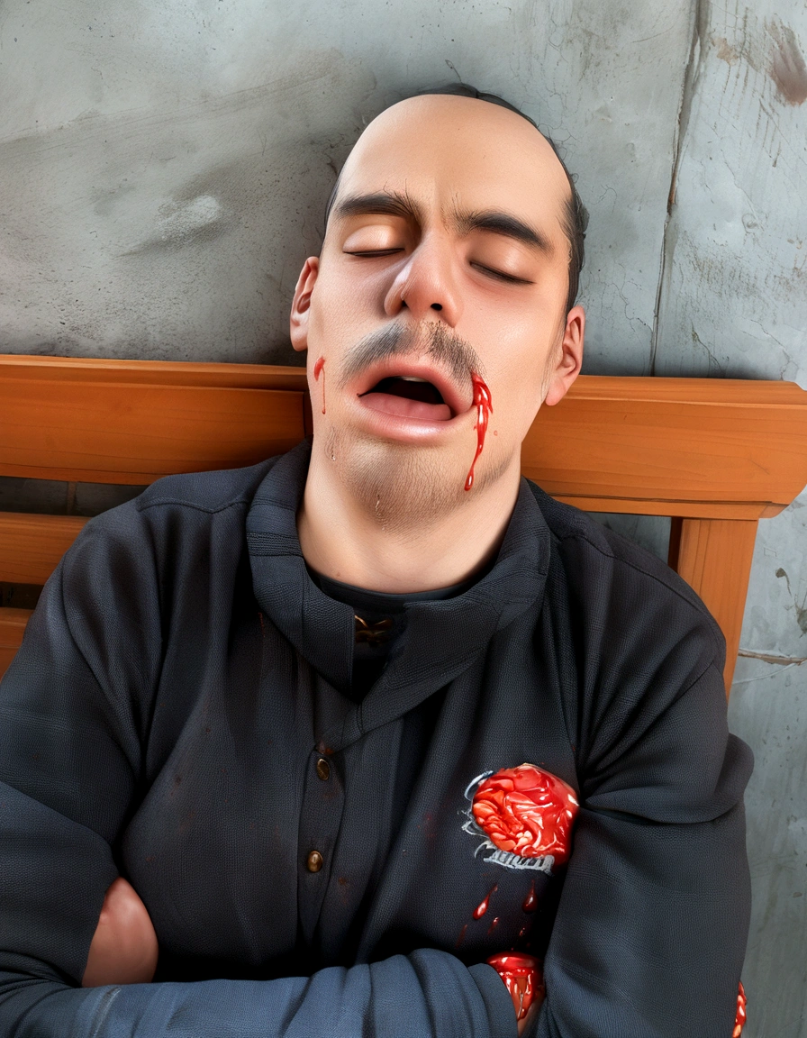 Face dripping with viscous liquid