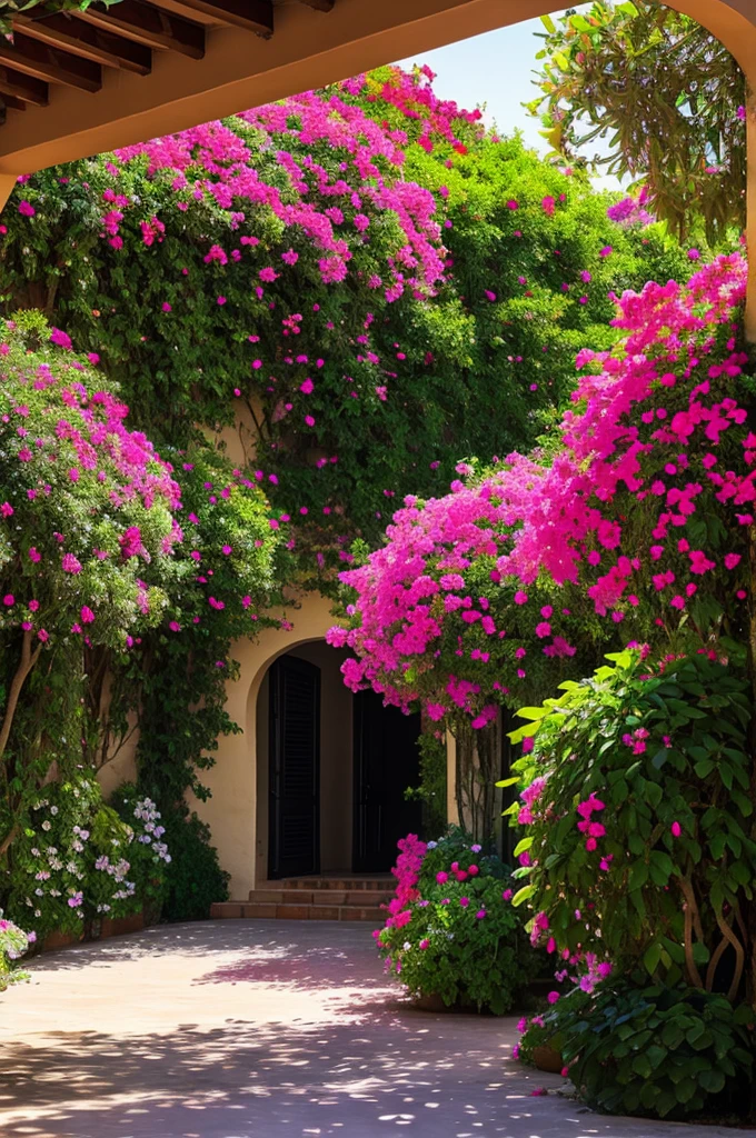 Garden of bougainvilleas of various colors