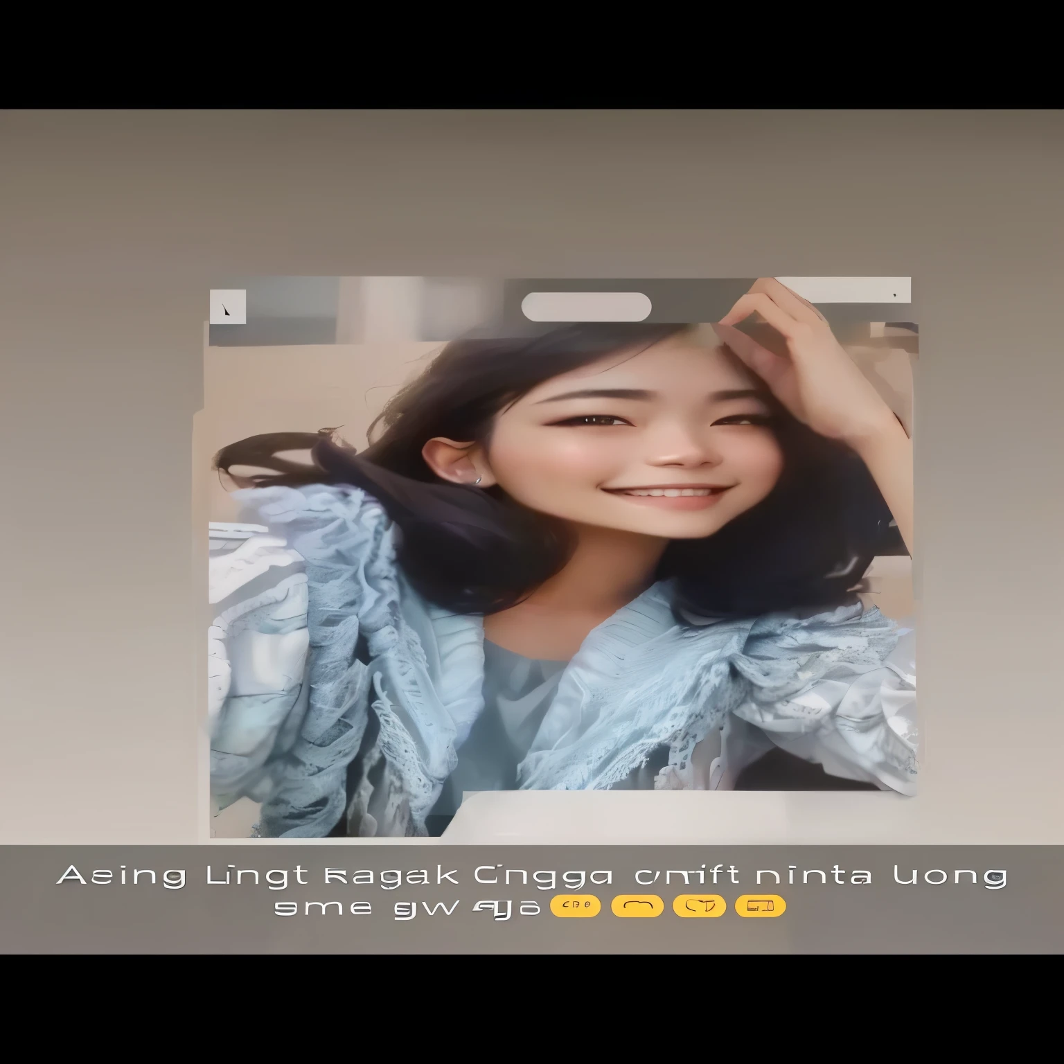 a woman with long hair sitting down and smiling at the camera, ruan cute vtuber, tiktok video, cindy avelino, with accurate face, profile pic, low quality video, dang my linh, real ungine, portait photo profile picture, 18 years old, nivanh chanthara, unreal ungine 5, professional profile picture