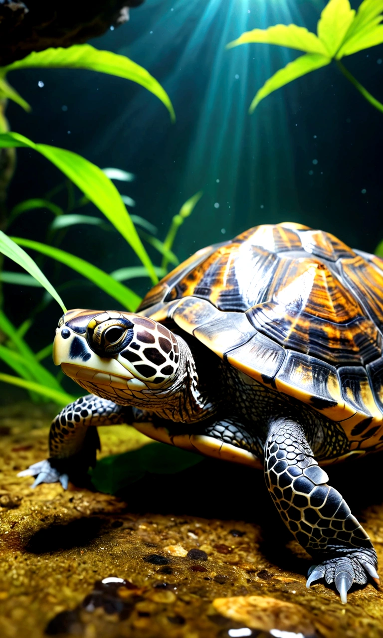 There is a creature at the bottom of the river，Bird&#39;s head，The body of a turtle and the tail of a snake，Mysterious Creatures, shrike, (best quality，4K，8K，High level，masterpiece：1.2），Ultra Detailed，（lifelike，Photo real，Photo real：1.37），Highly detailed animals，Complex patterns，Realistic lighting，Fantasy Creatures