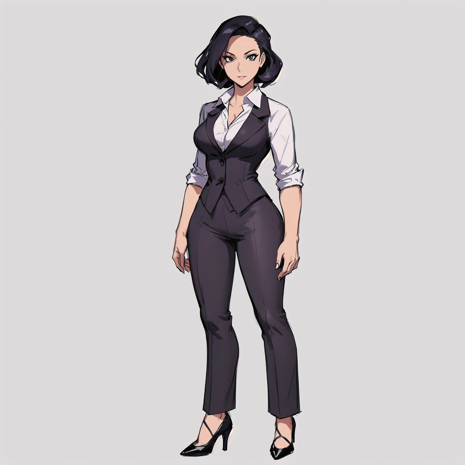 a cartoon of a woman in a business suit and heels, character full body portrait, female lead character, full body character portrait, official character art, full body character concept art, full-body character portrait, full body character design, single character concept art, full body character concept, comic character design, full character concept art, noir film world character design, professional character design