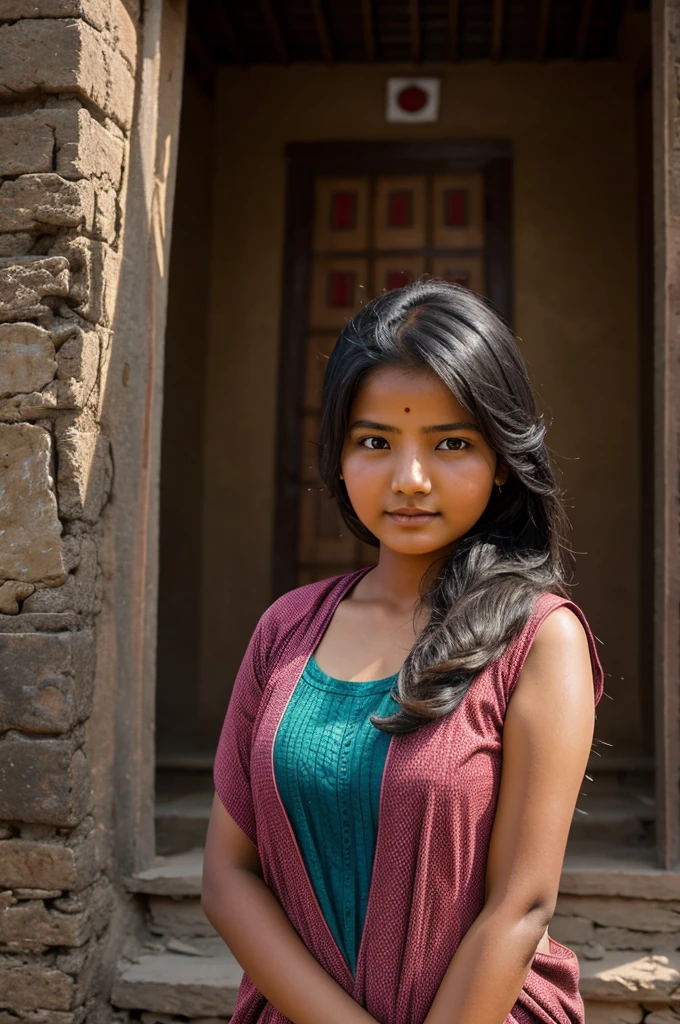 Nepali girl realistic image with Nepal's background 
