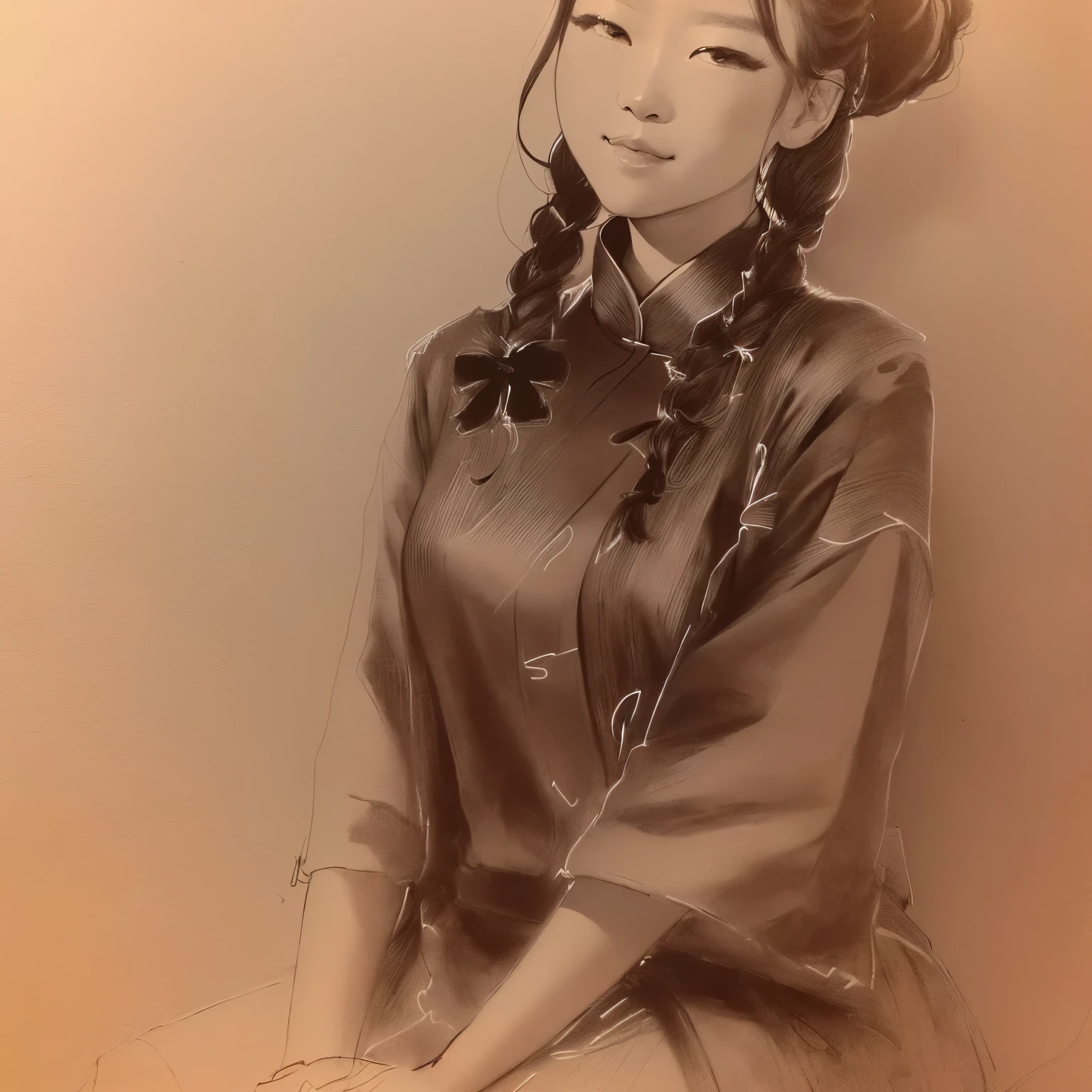 arafed painting of a woman with braids sitting, artwork in the style of Gu Weiss, Beautiful character painting, Chinese Girl, Inspired by Mei Qing, Gu Weiss, Portrait of Mulan, Inspired by Zhu Derun, Inspired by Qiu Ying, Inspired by Chen Lu, Inspired by Li Fangying, Inspired by Zhou Wenjing