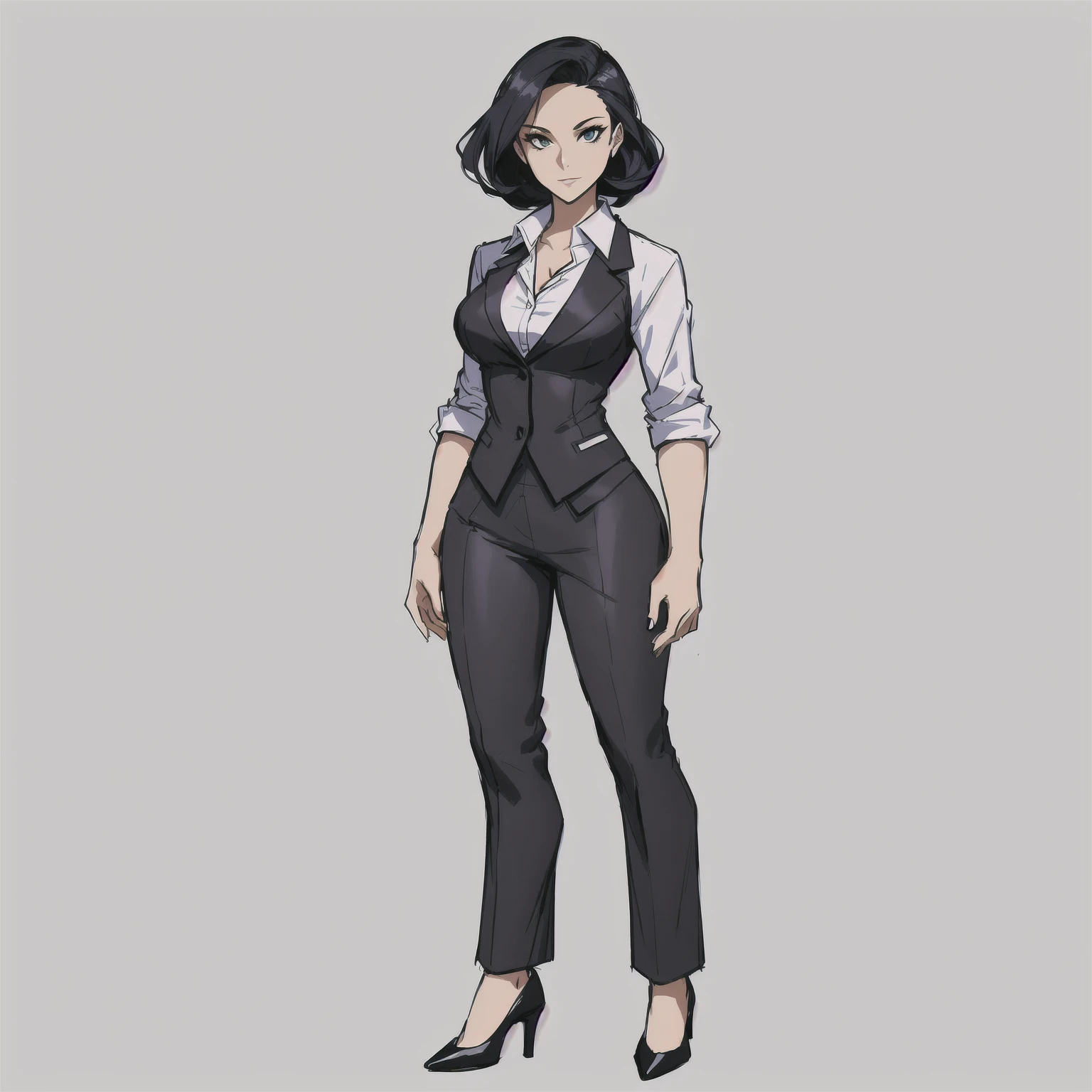 a cartoon of a woman in a business suit and heels, character full body portrait, female lead character, full body character portrait, official character art, full body character concept art, full-body character portrait, full body character design, single character concept art, full body character concept, comic character design, full character concept art, noir film world character design, professional character design