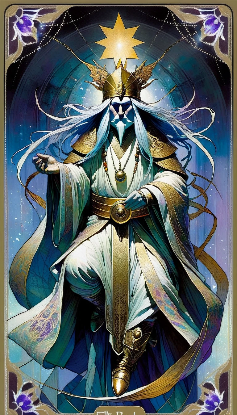 tarot card, the high priest, ((text on card: "EL SUMO SACERDOTE"))artwork by Brian Froud and Carne Griffiths and Wadim Kashin, intricate details, oil
