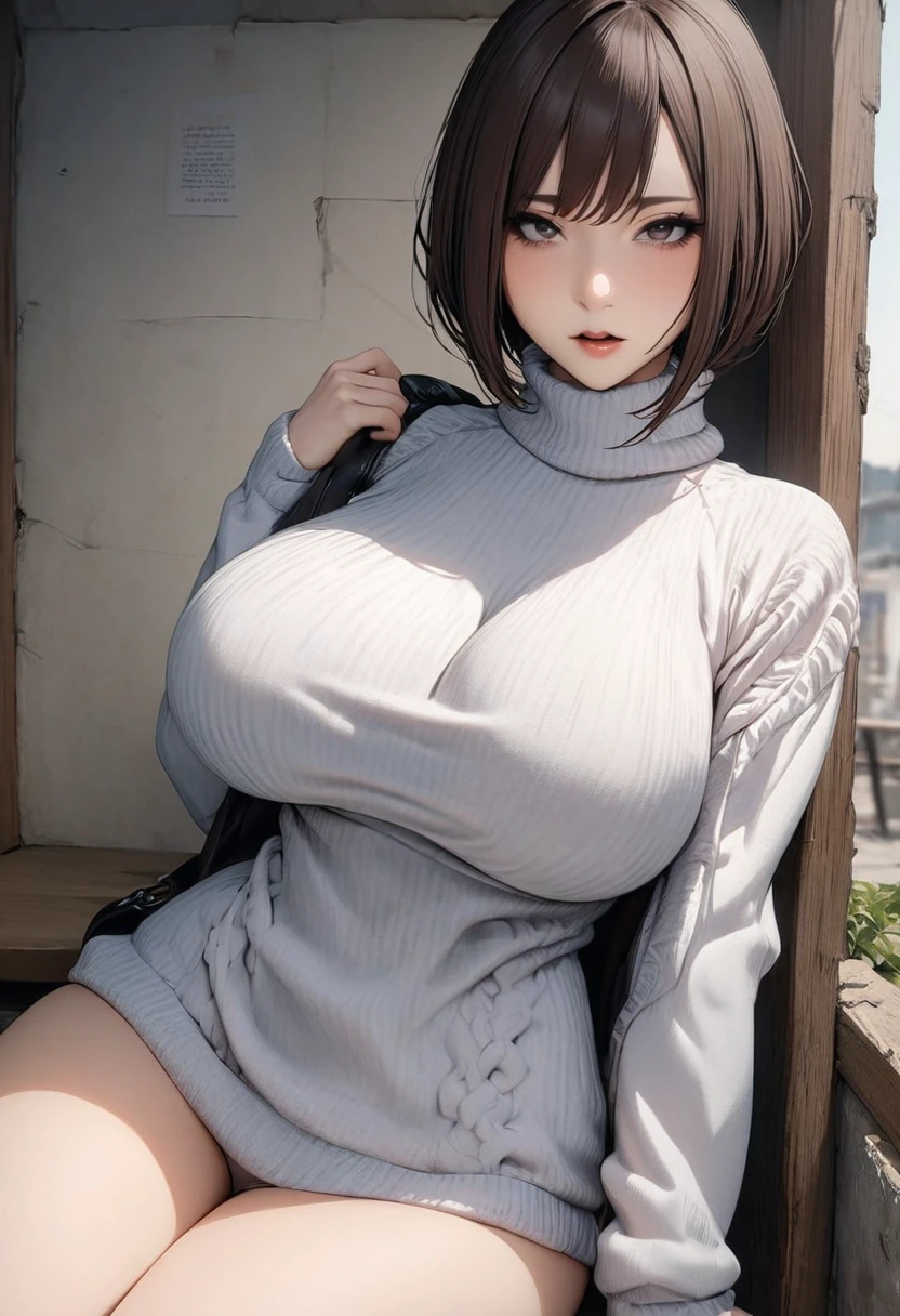 (masterpiece, best quality:1.2), 1 girl, solitary，short hair（（Sexy sweater）），Large Breasts（8K）（HD）（（best quality））， （（Surrealism））