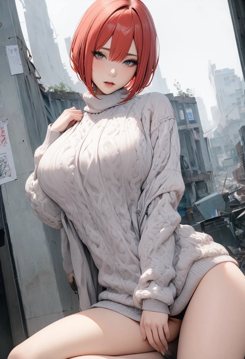 (masterpiece, best quality:1.2), 1 girl, solitary，short hair（（Sexy sweater）），Large Breasts（8K）（HD）（（best quality））， （（Surrealism））